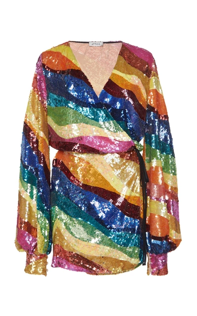 Shop Attico Rainbow Sequin Dress In Multi
