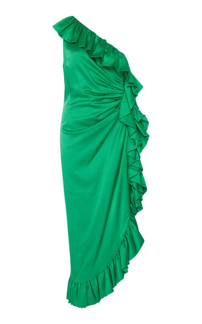 Shop Attico Midi Ruffle Dress In Green