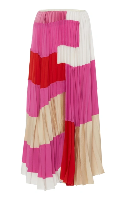 Shop Marni Color Block Pleated Skirt In Pink
