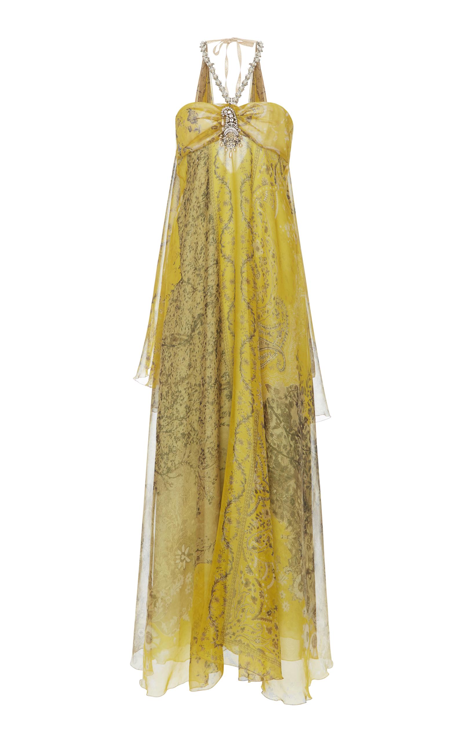 Etro Printed Halter Neck Gown In Yellow | ModeSens