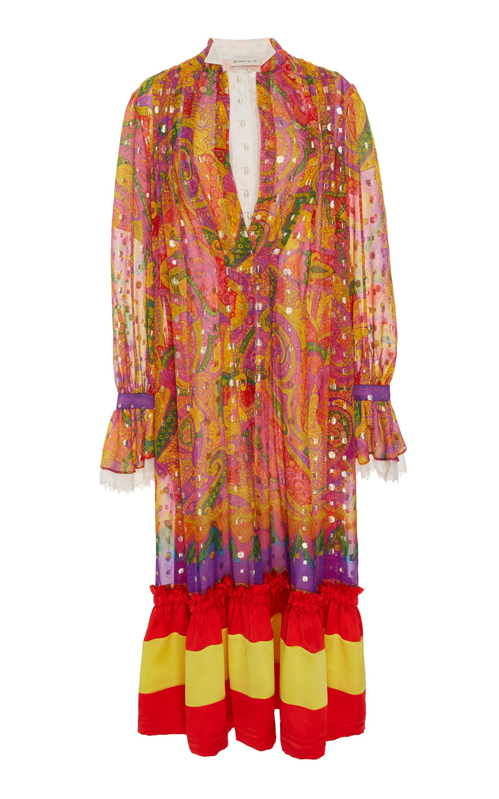 Etro Long Sleeve Ruffle Dress In Multi | ModeSens
