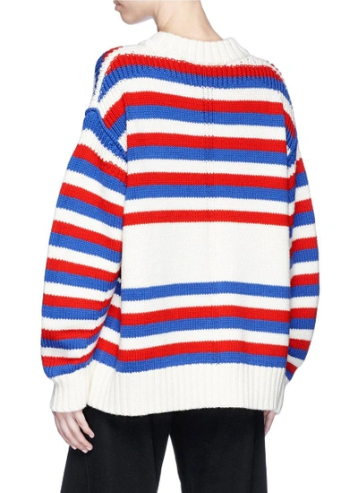 Shop Sonia Rykiel '175 Saint Germain' Slogan Intarsia Stripe Oversized Sweater
