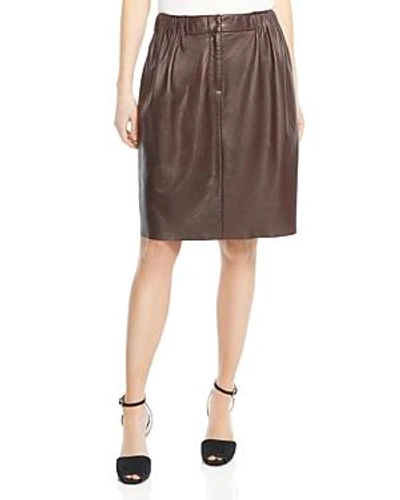 Shop Halston Heritage Gathered Leather Skirt In Dark Brown