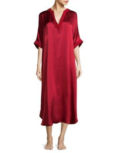 Shop Josie Natori V-neck Silk Caftan In Imperial Red