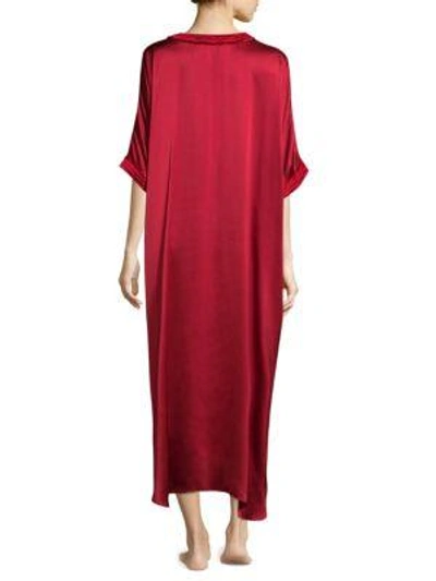 Shop Josie Natori V-neck Silk Caftan In Imperial Red