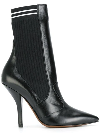 Shop Fendi Ribbed Sock Boots In Black