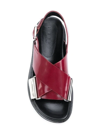 Shop Marni Crossover Sandals In Red