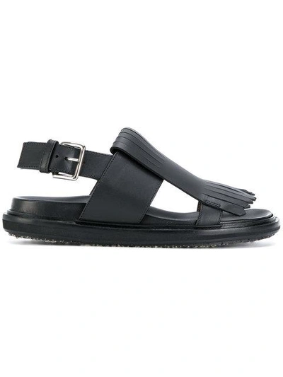 Shop Marni Fringed Slingback Sandals In Black