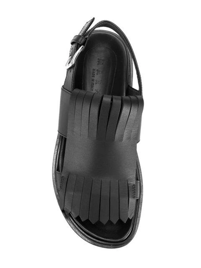 Shop Marni Fringed Slingback Sandals In Black