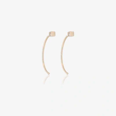 Shop Melissa Joy Manning 14k Yellow Gold Long Curved Cube Bar Earrings In Metallic