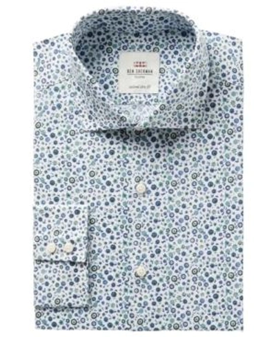 Shop Ben Sherman Men's Slim-fit Blue & Green Floral Print Dress Shirt