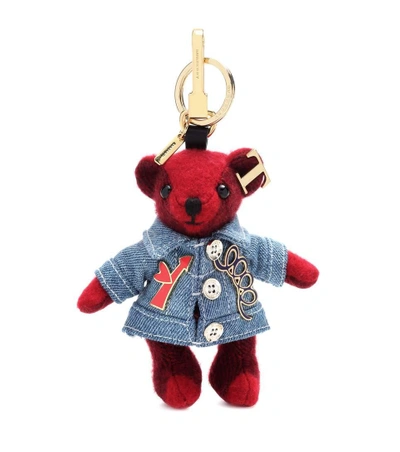 Shop Burberry Thomas Cashmere Bag Charm In Parade Red