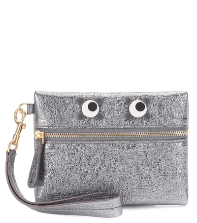 Shop Anya Hindmarch Eyes Leather Pouch In Steel