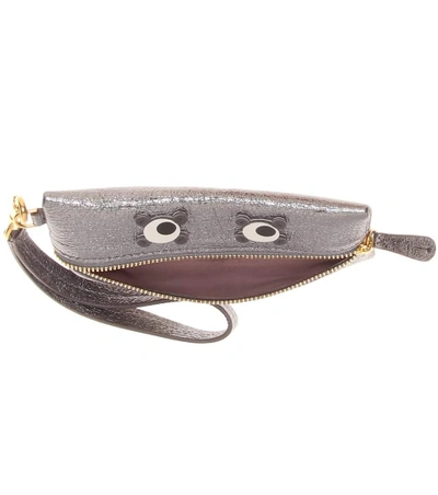 Shop Anya Hindmarch Eyes Leather Pouch In Steel
