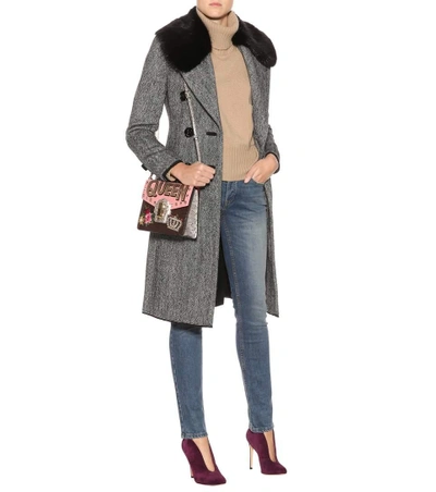 Shop Dolce & Gabbana Fur-trimmed Wool Coat In Doulle Face Falric