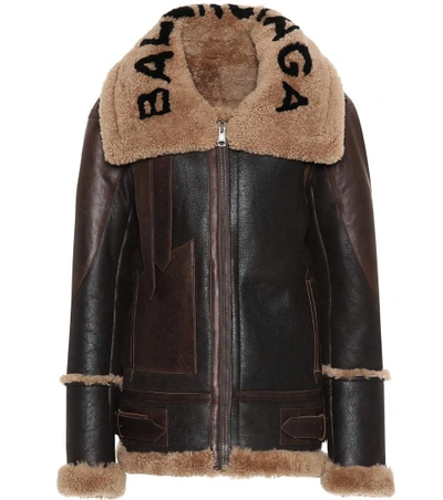 Shop Balenciaga The Bombardier Shearling Jacket In Brown