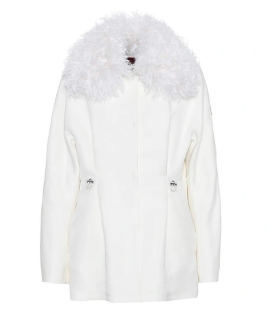 Shop Moncler Fur-trimmed Wool And Silk Jacket In Yellow