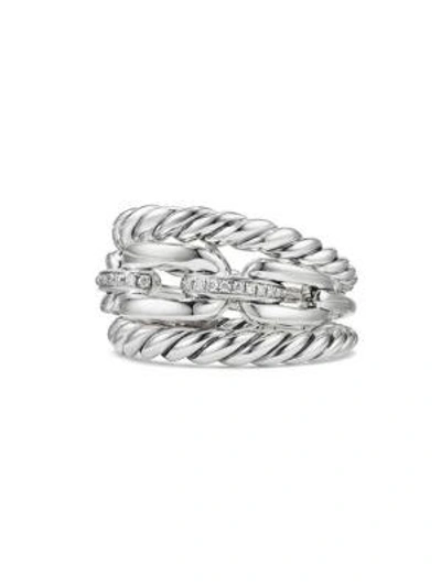 Shop David Yurman Wellesley Link Three-row Ring With Diamonds In Silver