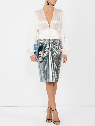 Shop Saint Laurent Metallic Ruched Mini Skirt