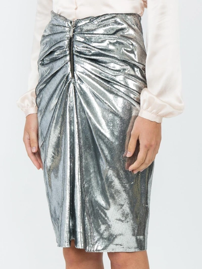 Shop Saint Laurent Metallic Ruched Mini Skirt