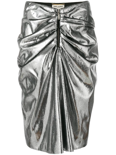 Shop Saint Laurent Metallic Ruched Mini Skirt