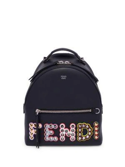 Shop Fendi Nero Studded Logo Leather Backpack