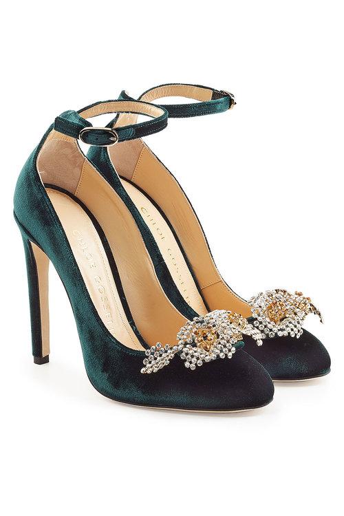 green velvet pumps