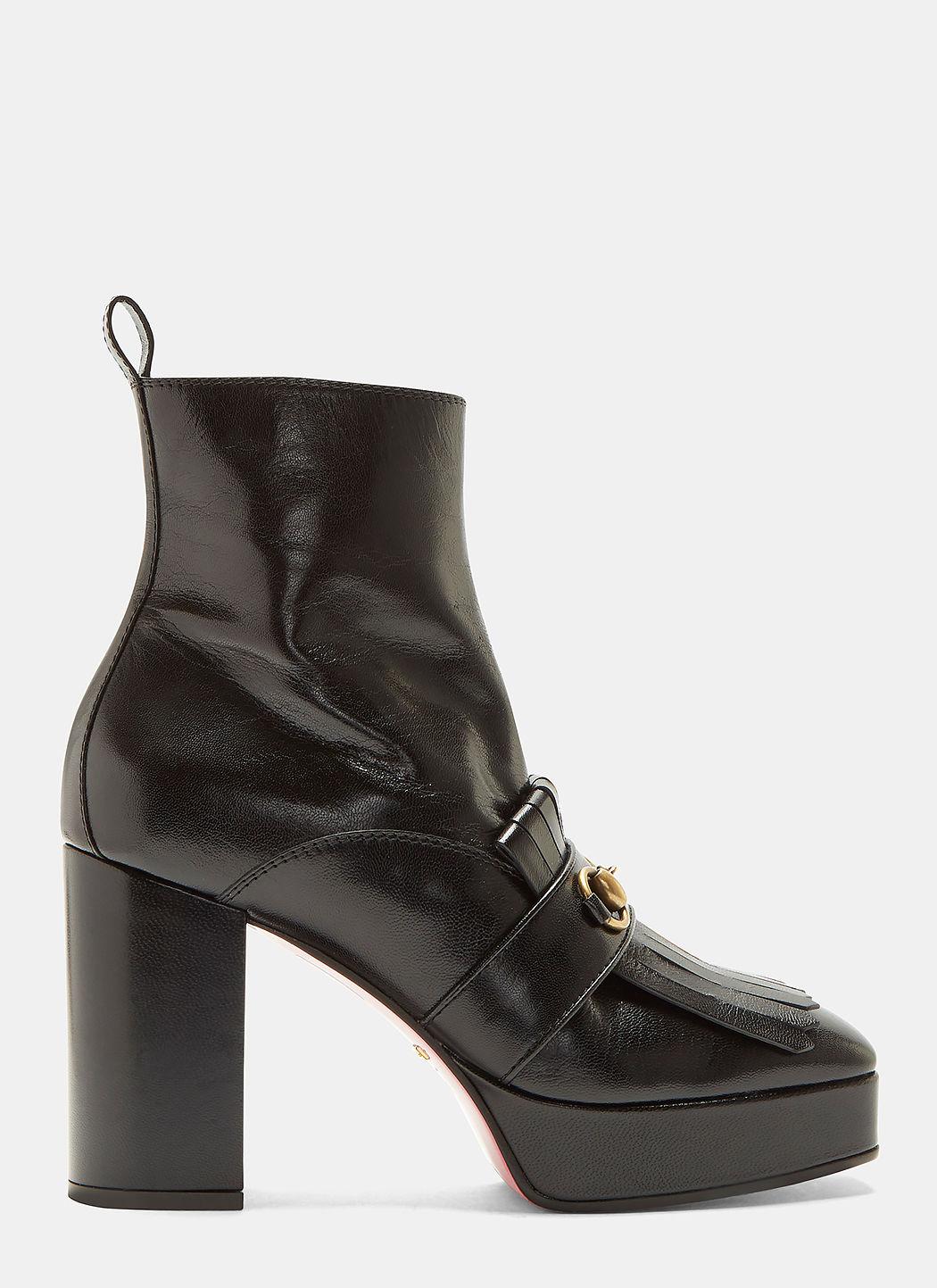 Gucci Fringed Horse Buckle Ankle Boots In Black | ModeSens
