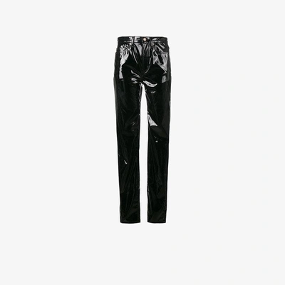 Shop Saint Laurent Mid-rise Boyfriend Slim Vinyl Jeans In Black