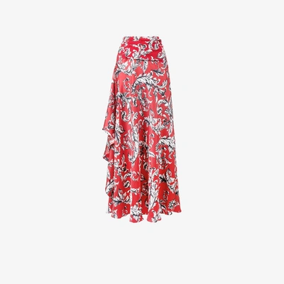 Shop Jw Anderson Asymmetric Draped Maxi-skirt In Red