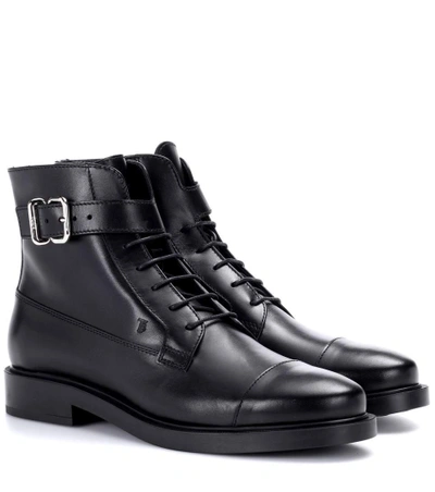 Shop Tod's Leather Ankle Boots In Black