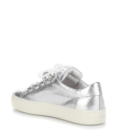 Shop Tod's Leather Sneakers In Silver