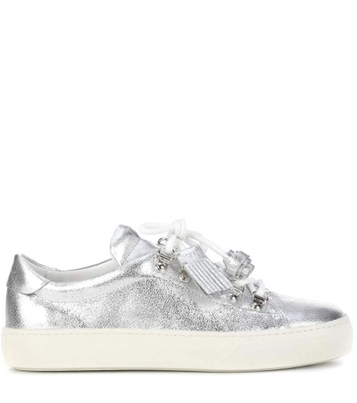 Shop Tod's Leather Sneakers In Silver
