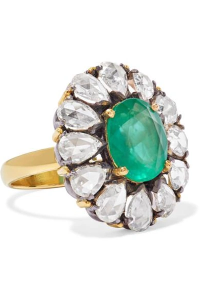 Shop Amrapali 18-karat Gold, Sterling Silver, Diamond And Emerald Ring