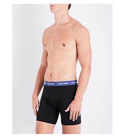 Shop Calvin Klein Pack Of Three Slim-fit Stretch-cotton Trunks In Blk Blues