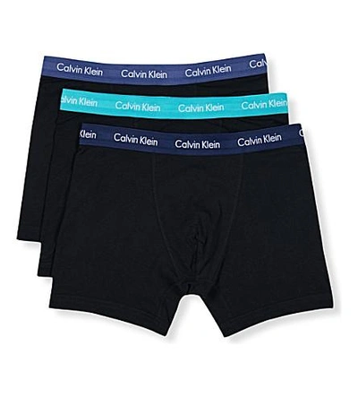 Shop Calvin Klein Pack Of Three Slim-fit Stretch-cotton Trunks In Blk Blues