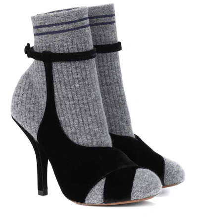 Shop Fendi Mohair And Velvet Ankle Boots In Eer+gr.melaege Marie