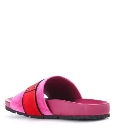 Shop Prada Velvet Slides In Pink