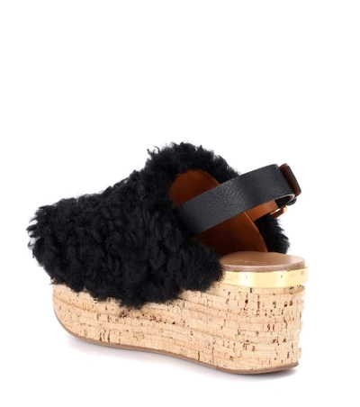 Shop Chloé Camille Platform Shearling Sandals In Black