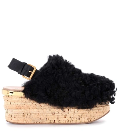 Shop Chloé Camille Platform Shearling Sandals In Black