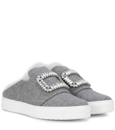 Shop Roger Vivier Sneaky Viv' Fur-lined Sneakers In Grey