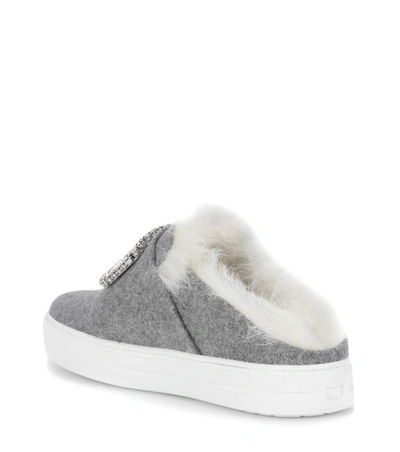 Shop Roger Vivier Sneaky Viv' Fur-lined Sneakers In Grey