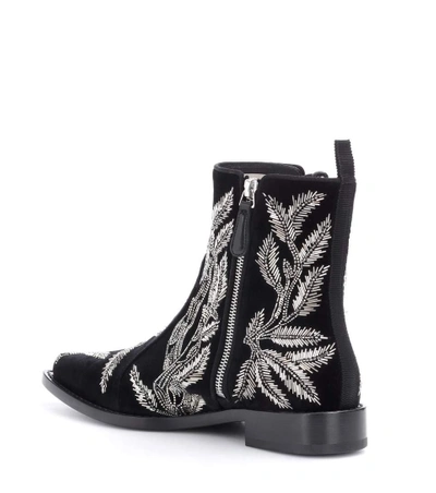Shop Alexander Mcqueen Braided Chain Velvet Ankle Boots In Black