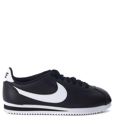 Shop Nike Classic Cortez Black And White Leather Sneaker In Nero