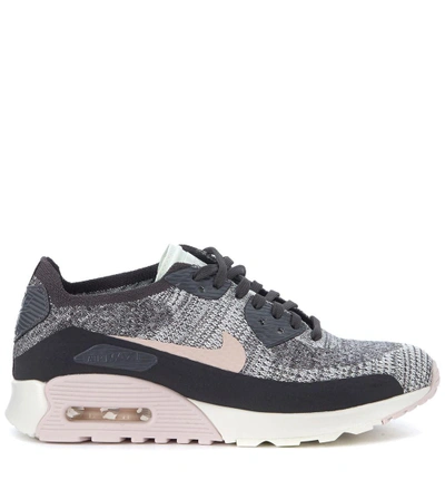 Shop Nike Air Max 90 Ultra 2.0 Flyknit Black And Pink Sneaker In Bianco