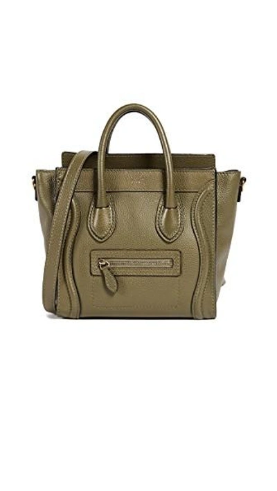 Shop Celine Drummed Luggage Nano Bag (previously Owned) In Green