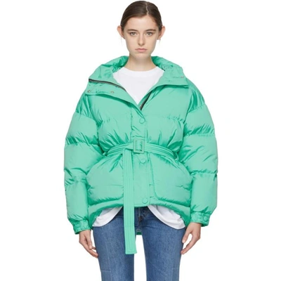 Shop Ienki Ienki Green Down Michelin Belted Hooded Jacket In Turquoise