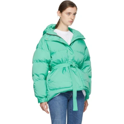 Shop Ienki Ienki Green Down Michelin Belted Hooded Jacket In Turquoise