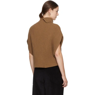 Shop Jil Sander Brown Ribbed Turtleneck Cape