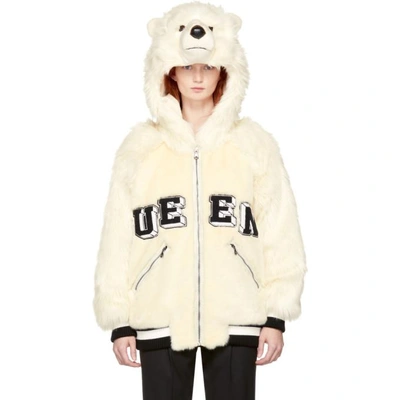 Shop Dolce & Gabbana Off-white Queen Polar Bear Jacket
